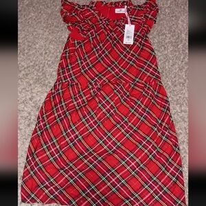Women's Vineyard Vines Plaid Ruffle Tiered Dress Size 00 Color Red Velvet